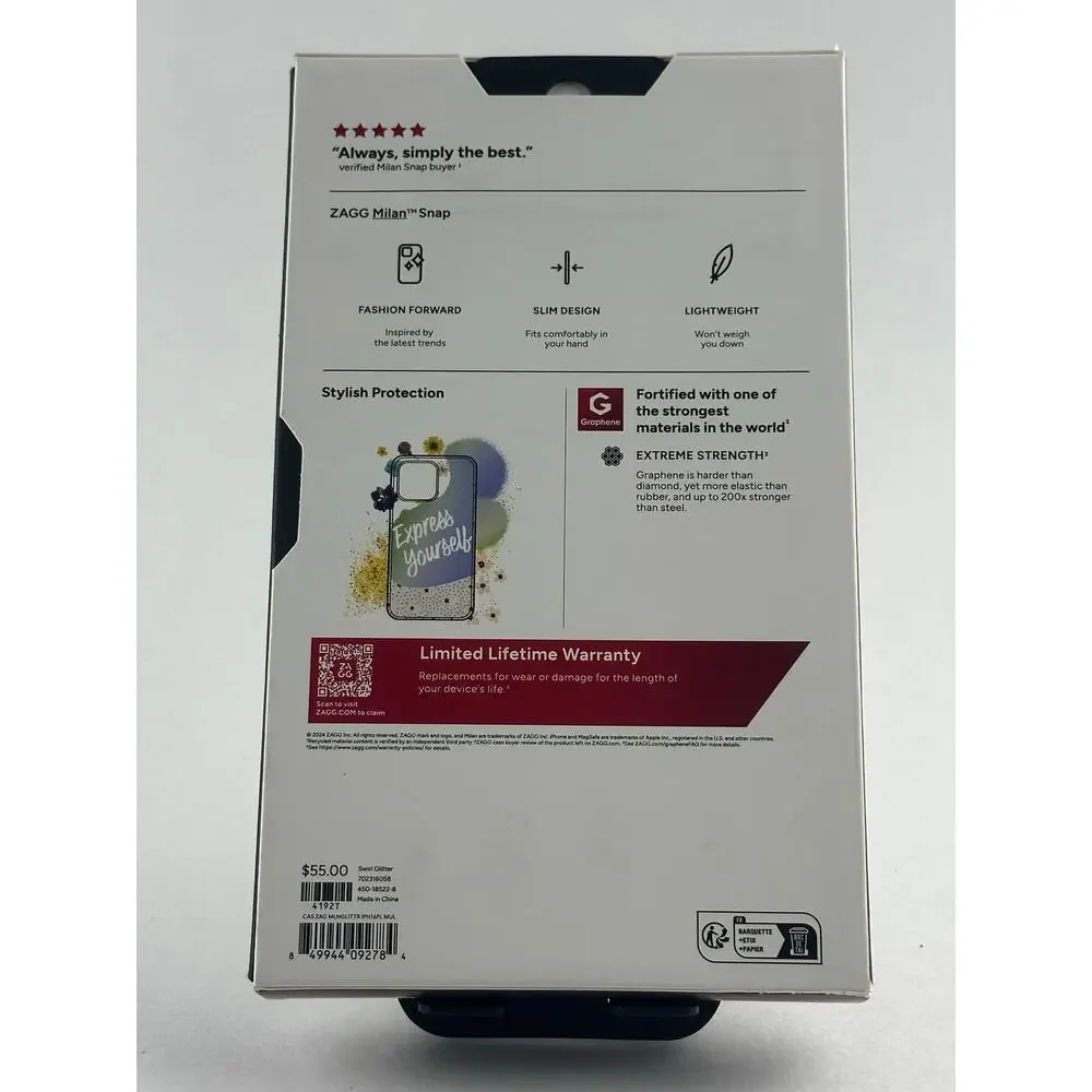 Zagg Milan Snap Glitter iPhone 16 Plus Silver MagSafe Case NWT MSRP: $55.00